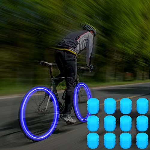Universal Fluorescent Car Tire Valve Caps Cover Glowing in Dark, Luminous Tire Valve Stem Caps, Dust-Proof, Car Glow Tire Air Caps Cover for Car, Truck, Motorcycles and Bicycles (B,12PCS)