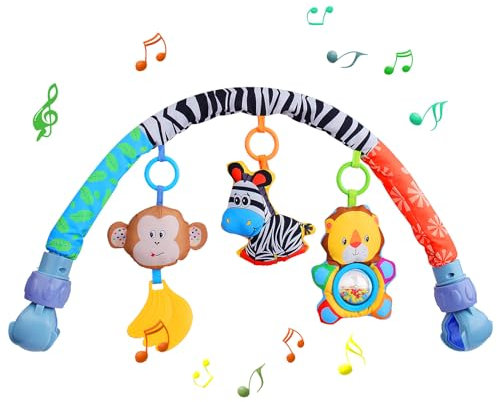 Baby Arch Pram Toys for Babies 0-6 Months with Rattle/Squeak Musical Sensory Hanging Crib Arch Mobile Toys for Newborn Infant Boys & Girls