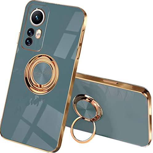 QIYIN Handyhülle für Xiaomi 12 Lite, Ultradünne Stoßfeste Schutzhülle für Damen, Bunt Silikon Case, Schützen Sie die Kamera Stoßstange Hülle mit Ringständer (Grau)
