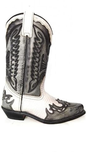 Valverde del Camino 411 Stivali cowboy in cuoio, con parti sovrapposte di serpente, cucito e incollata, tacco cubano, maniglie sulla canna, grigio, 40 EU
