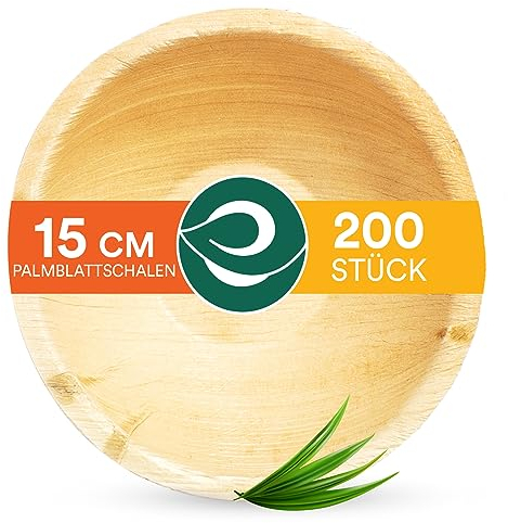 ECO SOUL 100% kompostierbare große 15cm, 470ml-Palmblattschalen [200 Stück] Einweg Bambusstil chalen I Strapazierfähige, umweltfreundliche, robuste Schüssel I Biologisch abbaubare Öko-Schalen
