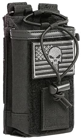 Radio Holder Radio Pouch Molle Radio Holster Tactical Radio Holder Radio Case Duty Belt Accessories Military Heavy Duty Radio Bag for Walkie Talkies Adjustable Storage with Patch（Punisher Skull Flag）