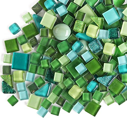 500 g unregelmäßige Kristall-Mosaikfliesen, kleine Partikelfarbe, Aufkleber, Kristallglas Fliesen, Kristallhandwerk für DIY handgefertigte dekorative Materialien (grüne Serie)