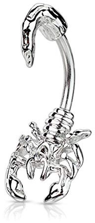 Piercing Nombril Ventre Boule Scorpion Bijoux Acier Chirurgical Inoxydable Anti Allergique Banane Barbell SCORPIO Argenté LOVEPIERCING