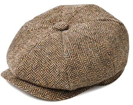 BOTVELA Herren 8-Panel Wollmischung Newsboy Flat Cap Fischgräten-Tweed-Hut, Fischgrätenmuster, helles Khaki, 57 EU