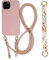 Emlivi Coque chaîne de téléphone Compatible avec iPhone 13 TPU étui pour téléphone 3 en 1 Bracelet Lanyard Coque en Silicone Souple avec Collier De Perles Coque pour iPhone 13, Sable Rose