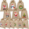 Qpout 12 Stück Weihnachten Geschenktüten, 5.1x7.1 Zoll Weihnachts Jute Geschenk Taschen, Weihnachtsjute Taschen, Leinen Weihnachten Kordelzug Geschenk Taschen für Party Geschenke Süßigkeiten Keks