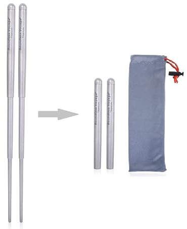 iBasingo Baguettes télescopiques en titane Couverts de camping amovibles et pliables Pour l'extérieur les voyages Petite vaisselle légère Pour le travail le pique-nique la randonnée la pêche