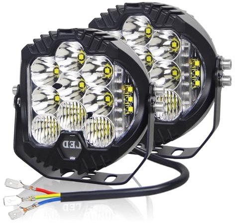 PICAA 2tlg 7 Zoll 75W LED Arbeitsscheinwerfer, Rund 6000K Weiß Led Scheinwerfer 12V 24V Arbeitslicht für Auto Offroad 4X4 Traktor LKW SUV ATV
