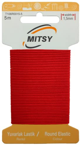 MITSY Reißfeste Rund Gummiband Gummikordel Gummibänder zum Nähen Breit 1.5 mm 5 m Rot Stark Rundgummi Gummilitze für Hosengummi Haushalt DIY Handwerk Stoffe zum Nahen