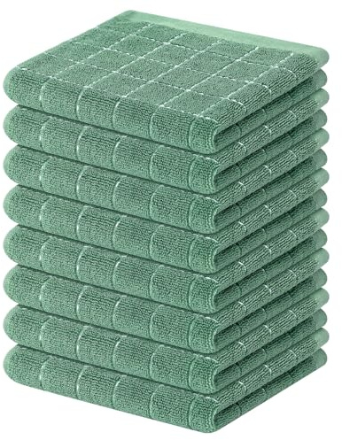 Mordimy Paños de Cocina Dsih, 100% algodón, supersuaves y absorbentes, de Secado rápido, para Lavar Platos, 8 Unidades, 30,5 x 30,5 cm, Color Verde Hierba
