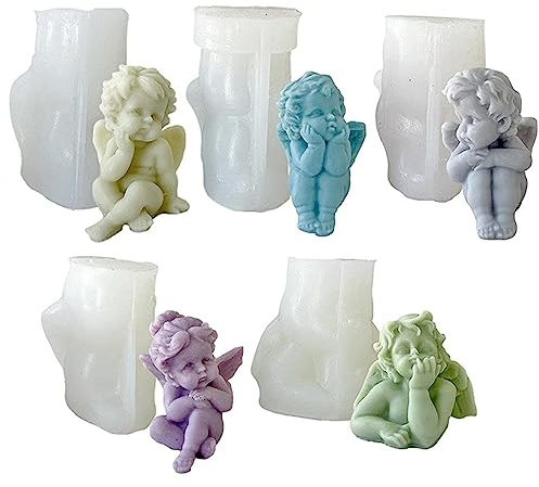 5 Pezzi Stampi per Candele in Silicone Angelo 3D Stampo per Candele Fai Da Te DIY Stampo per Candele Stampo in Resina Epossidica per Candele Profumate, Aromaterapia, Sapone Fatto a Mano