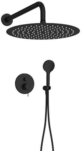 Jacob Delafon - Pack Robinetterie Douche Encastrée Mécanique METRO - Kit Tout-en-Un - Tête Ronde 30cm - Douchette 3 Jets - Finition Noir Mat - E38679-BL