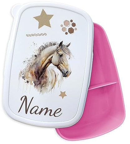 GRAZDesign Brotdose Pferd mit Namen personalisiert, Lunchbox Kinder mit Fächern, auslaufsicher und BPA-frei, Pferdemädchen Geschenk für Mädchen