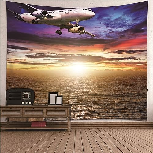 Aotiwe Wandtücher Boho, Teppich Wand Meeressonnenuntergangsflugzeug Bunt Wandtuch aus Polyester Schlafzimmer Deko Wand 240x220cm