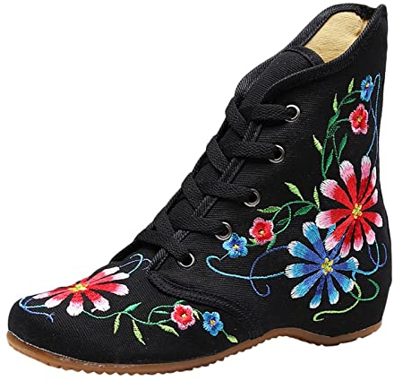 MMOOVV Damen Retro Stiefel Atmungsaktiv Reißverschluss Schuhe Damen Reine Mode Farbe Winter Flache Lederstiefel Kurze Damenstiefel (Black, 41)
