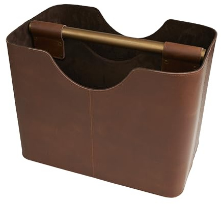 Deco 79 Zeitschriftenhalter aus Leder mit unterteilter Innenseite, 40,6 x 25,4 x 30,5 cm, Braun