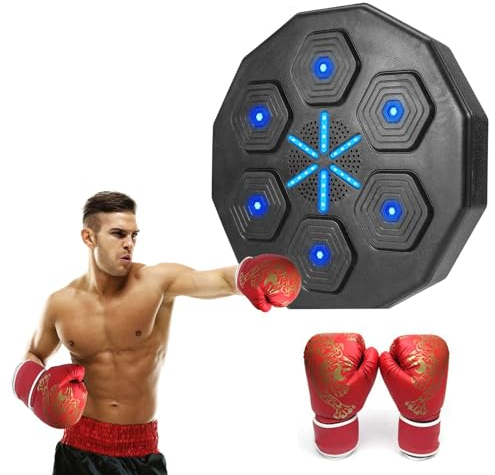 Fulluky Musik Boxen Maschine, Musik elektronische Boxen Wall Target Boxing Machine, mit 6 Lichtern und Bluetooth Sensor, Boxen Training Geräte mit Boxhandschuhen (A- Handschuhe Erwachsene)