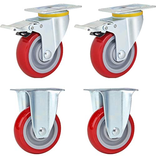 Rueda giratoria de goma,Ruedas giratorias de alta resistencia,4 ruedas giratorias para muebles de alta resistencia,Rueda industrial de espuma de poliuretano roja,Placa superior de 360°,Rodam