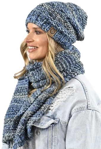 Alur Mütze Damen Beanie mit Schal Set Wintermütze Strickmütze - Warme Elastisch Elegant Winter Mütze Schal EKO - Weiches Garn Stilvoll Universell Warm (WZ7)
