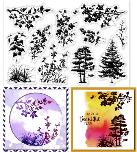 GLOBLELAND Blumen Gras Silhouette Transparente Stempel für Scrapbooking Baum Pflanzen Klare Stamps Äste Blumenbeet Silikonstempel Für Kartengestaltung DIY Prägung Journaling