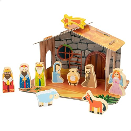 WOOMAX Krippe aus Holz für Kinder, magnetisch, 11 magnetische Teile für den Kühlschrank, 2 in 1, Geburt Weihnachten, Krippe, Heilige Könige, für Kinder ab 3 Jahren, Weihnachtsdekoration (47693)