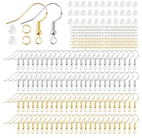 FRUHLING 300 Stück 925 Versilberte Ohrringhaken Hypoallergenes Ohrring Haken Set Ohrhaken Ohrringe Selber Machen mit Ohrring Stopper und Jump Ringe für DIY Ohrhänger Schmuckherstellung