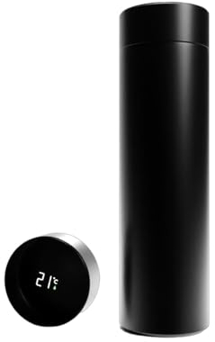 G&B Commerce 500 ML Travel Mug Coffee Cups, Water Bottle, Vacuum Insulating Cup, Stainless Steel, Temperature Gauge Flask, Smart Mug for Heat and Cold, Thermos Flask for Hot and Cold Beverages (Black)