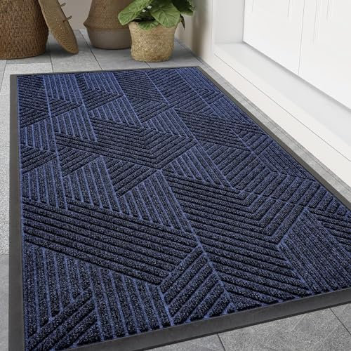 smiry Door Mat, Heavy Duty Door Matts Indoor Outdoor, Dirt Trapper Easy Clean Doormat, Non Slip Floor Mat for Front Door, Entrance, 80 x 120 cm, Navy Blue