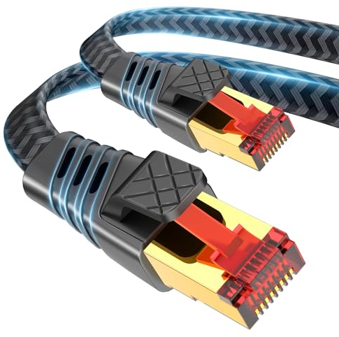 lalasis LAN Kabel, Cat 8 1M 40Gbps Netzwerkkabel Ethernet Kabel 2000MHz Hochgeschwindigkeits S/FTP RJ45 POE LAN Gigabit Nylon Netzwerkkabel für Router Modem Computer Switch PS5 PS4 Smart TV Laptop