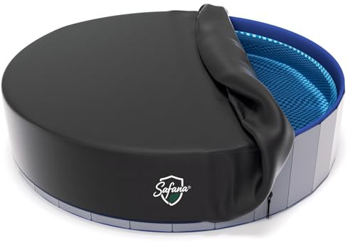 SAFANA 63/162,6 cm runde Hundepoolabdeckung [Upgrade 420D verdickt langlebig] 162,6 cm tragbare Hundebad-Poolabdeckung, faltbar, rund, aufblasbar, Schwimmbadabdeckung, Kordelzug-Design, winddicht
