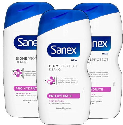 3 x 415ml | Sanex Biomeprotect Dermo Pro Hydrate Very Dry Skin Nourishing Shower Cream 415ml