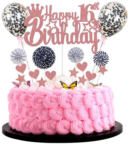 Happy 16th Birthday Tortendeko mädchen 16. Geburtstag Hello 16 Cake Topper Rosegold Kuchen Topper 16 Kuchen Deko 16 Geburtstag junge Tortendeko 16 jahre mädchen Glitter Cake Topper für 16 Geburtstag