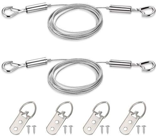 Karosom Picture Hanging Wire Kit - 25kg Load Capacity, 2 Pack Adjustable Stainless Steel Wire Rope with D Ring, for Hanging Mirror, Light Lamp, Basket Flowerpot and Decor