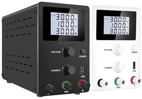 Banco de trabajo de laboratorio, fuente de alimentación CC regulada, ajustable, 30 V 10 A, regulador de corriente de voltaje, USB 5 V 2 A, pantalla LCD, 60 V 5 A 120 V 3 A(Color:LCD 60V 5A White,Size: