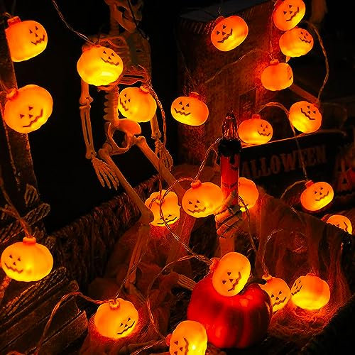 Luci Halloween, Luci Led a Batteria, Zucca Halloween, Halloween Decorazioni,3 Metri 20 LED, IP65 Impermeabile Luci Zucca Halloween per Addobbi Halloween Casa