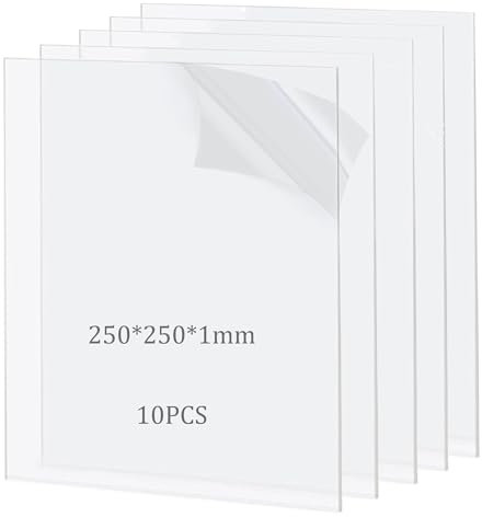 Taiyeestar 10 pièces 250 x 250 x 1 mm Plaque Acrylique Transparente, Feuille de Plastique Plaque Transparent pour Remplacement du Verre du Cadre Photo, DIY Projets, Peintures