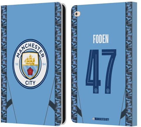 Head Case Designs Offizielle Manchester City Man City FC Phil Foden 2024/25 Spieler Home Kit Leder-Wallet-Hülle Kompatibel mit Apple iPad Air 2 (2014)