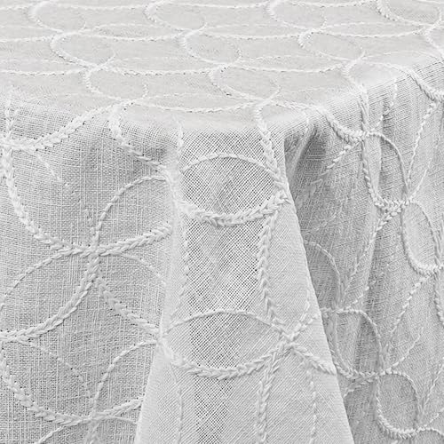 Decorativo In Lino Organza Leinen Tischdecke mit dezenter Stickerei Weiß Eckig 100 x 100 cm pflegeleicht