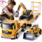 G.C Baufahrzeuge Kinder Groß LKW Spielzeug mit Bagger Bulldozer, 1: 40 Baustellenfahrzeuge Autotransporter Lastwagen mit Licht und Sound Kinder Spielzeug Geschenk für Junge 3 4 5 6 Jahre