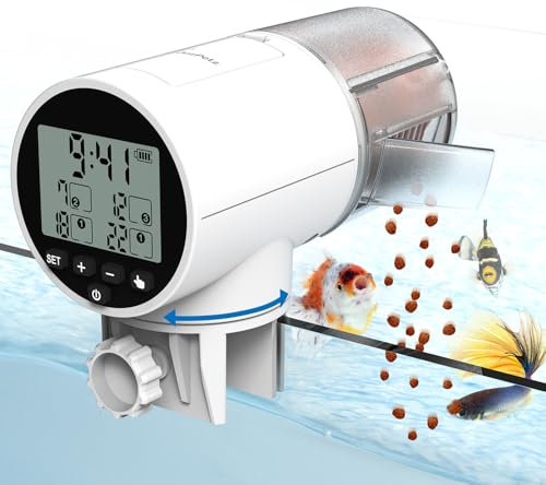 JuzPetz - Distributeur de Nourriture Automatique pour Poissons | Écran Numérique et Réglages Programmables | Mangeoire d’Aquarium Automatique | Accessoire d’Aquarium | Blanc