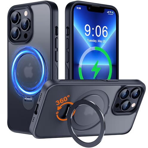 Derwav Multi-in-1 [Magnetic+ Kickstand+ Ring Holder] for iPhone 13 Pro Case, Compatible with MagSafe, 360° Rotatable Stand with Military Shockproof Silicone Frame Protection Magnetic Cover, Black