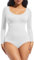 ONEW Body-Hugging Shapewear Bodysuit Crew Neck Long Sleeves Leotard Top Body Suit Tummy Control Body Shaper White L
