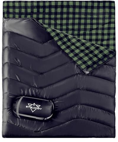 ETGLCOZY Double Sleeping Bag Flannel for Adults, XL Queen Size 2 Person Sleeping Bags for All Seasons Couples Family Camping Hiking Backpacking and Outdoors, Waterproof, Lightweight