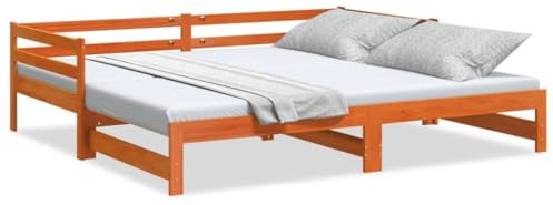 Massivholz Kiefer Tagesbett mit Ausziehbett in Wachsbraun 80x200 cm Sofa Gästebett mit Unterbett Stauraum Einzelbett für Erwachsene und Jugendliche