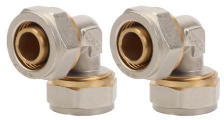 2 Stück 90° Schraubfitting Winkel für Ø16x2 mm Rohr, Schraubfitting für Aluverbundrohr und Mehrschichtverbundrohr, DVGW, UBA Konform, Klemmverschraubung für Heizungskanäle, Wasserleitung