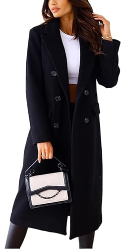 JIAALU Mantel Damen Elegant Lang Wollmantel Mode Umlegekragen Langarm Einfarbig Trenchcoat Warme Outwear Winter mit Gürtel Jacke