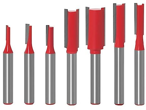 Fräser, 7-teiliges Set mit geraden Fräsern, 6 mm Schaft, Wolframkarbid, Einzel- und Doppelnut-Fräser, Holzfräser