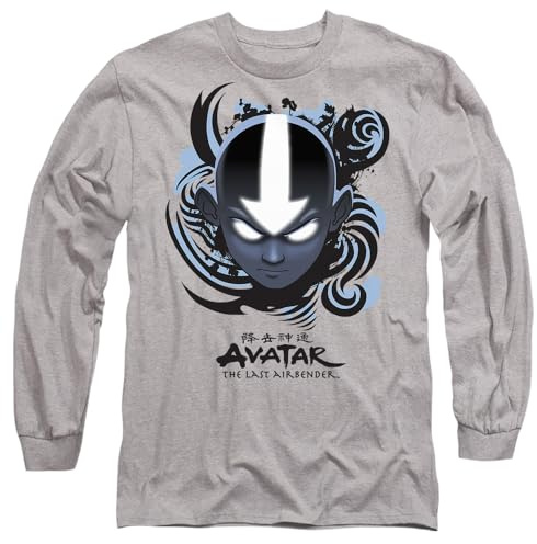 Avatar The Last Airbender Airbender Blue and Black Kanji Mens Long Sleeve T Shirt, Athletic Heather, XX-Large