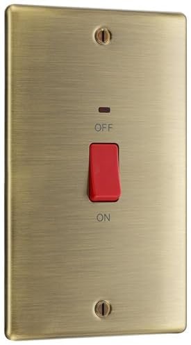 BG NAB72 Nexus Metal | Antique Brass | 2 Gang Double Plate 45A 2 Pole Neon Cooker Switch